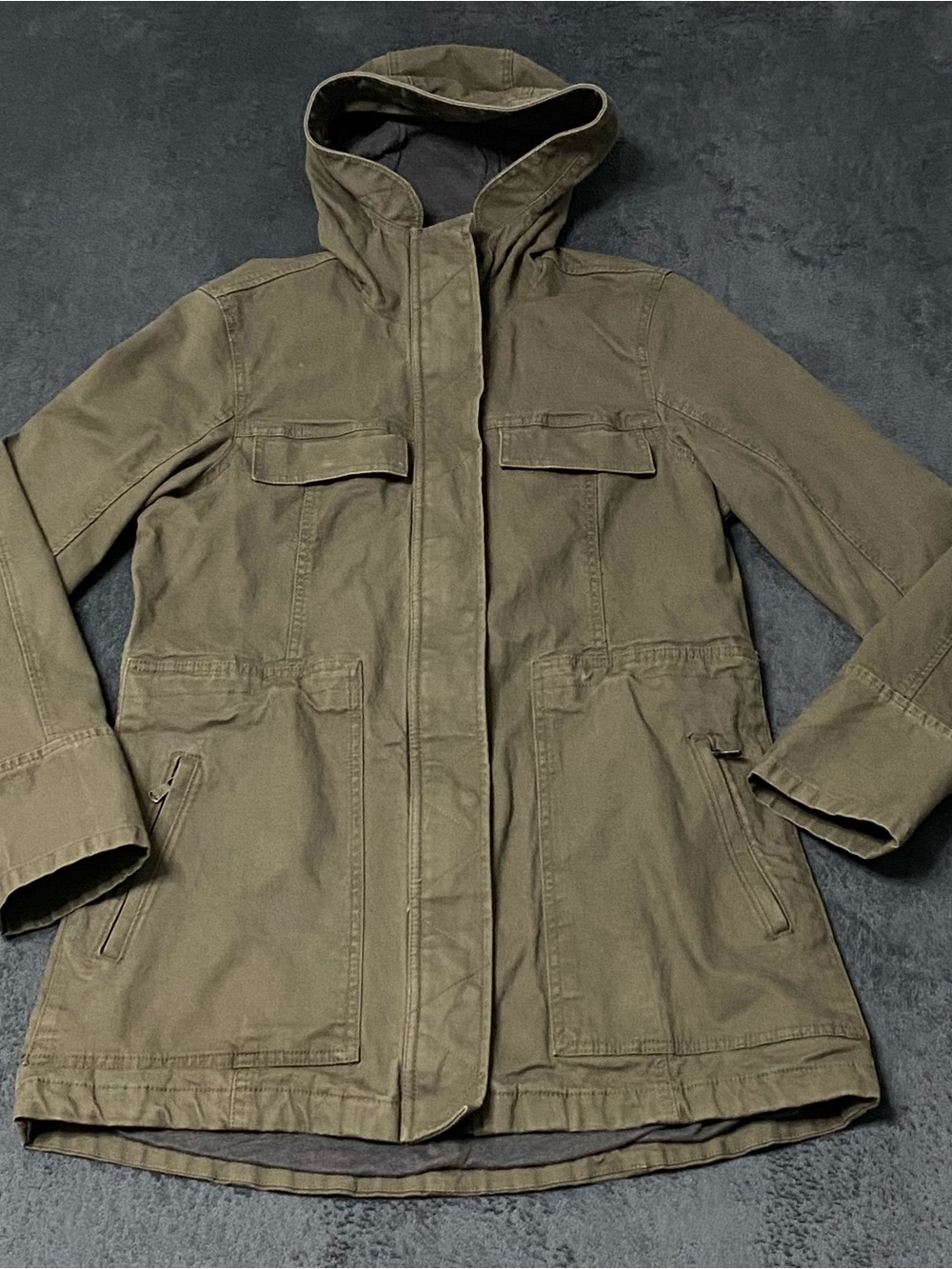 Prana Hooded Jacket Coat Womens S Green Lined Canvas Heavy Vented Zip Pockets